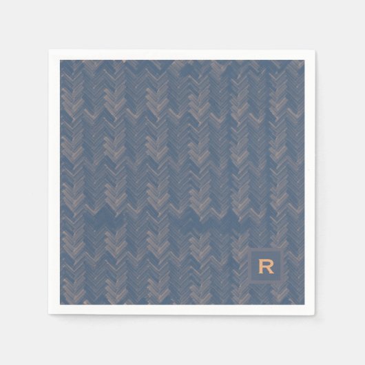 Serviette En Papier Chevron Herringbone Motif Retro Blue initial (Devant)