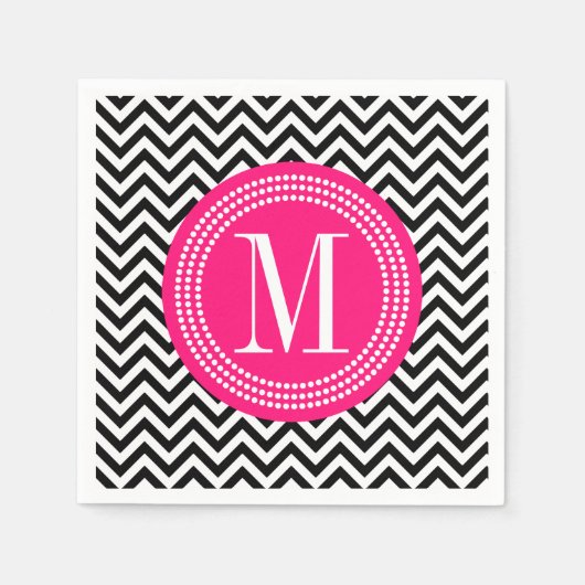 Serviette En Papier Chevron noir et blanc Zigzag Personalized monogram (Devant)