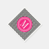 Serviette En Papier Chevron noir et blanc Zigzag Personalized monogram (Coin)