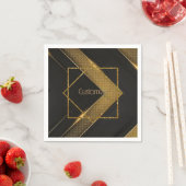 Serviette En Papier Chevron Noir Et Or (En situation)
