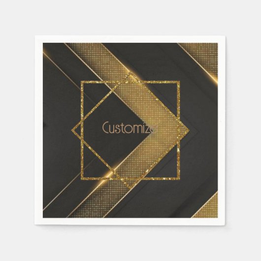 Serviette En Papier Chevron Noir Et Or (Devant)