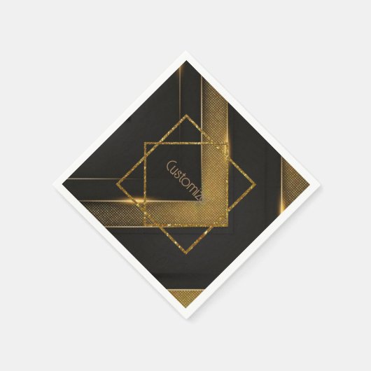 Serviette En Papier Chevron Noir Et Or (Coin)