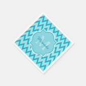 Serviette En Papier Chevron Zigzag Nom et Monogramme tendance Turquois (Coin)