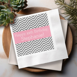 Serviette En Papier Chevrons Gris et Rose - Anniversaire Imprimé sur M