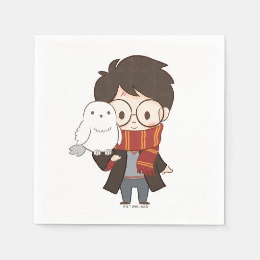 Serviette En Papier Chibi HARRY POTTER™ & Hedwig (Devant)