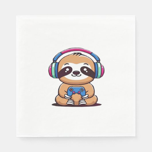 Serviette En Papier Chibi Kawaii Sloth Gamer - animal drôle mignonne a (Devant)