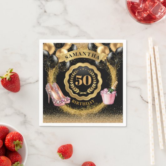 Serviette En Papier Chic 50e anniversaire Black Balloons Parties scint (En situation)