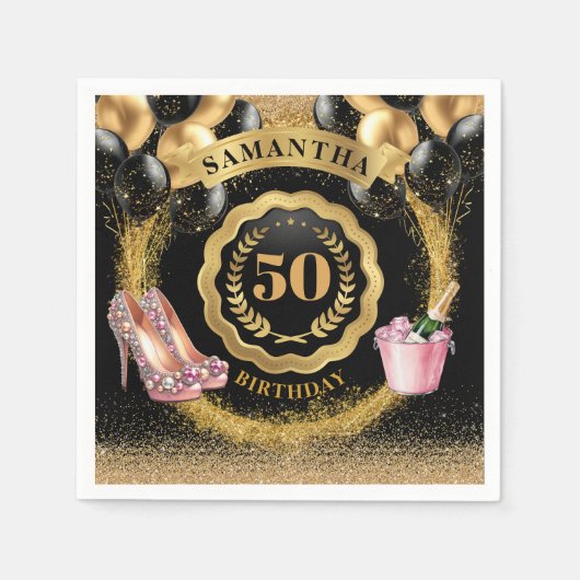 Serviette En Papier Chic 50e anniversaire Black Balloons Parties scint (Devant)