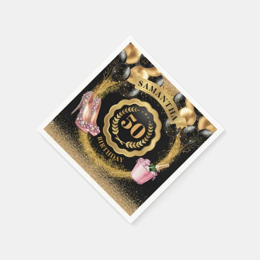 Serviette En Papier Chic 50e anniversaire Black Balloons Parties scint (Coin)