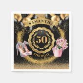 Serviette En Papier Chic 50e Anniversaire serviettes Black Balloons Or (Devant)