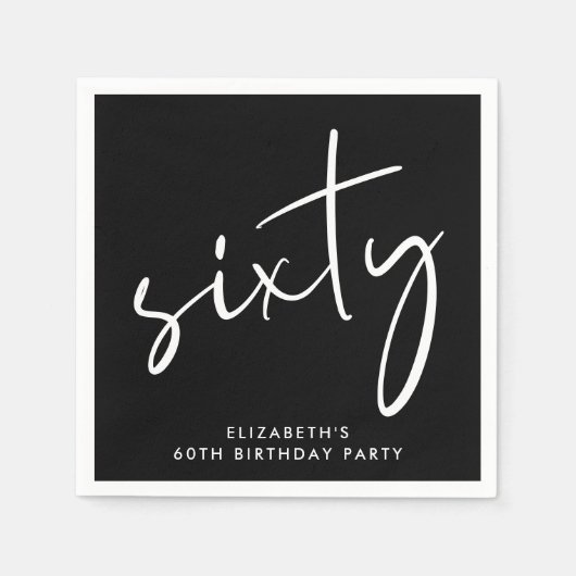 Serviette En Papier Chic 60th Birthday Party Black (Devant)