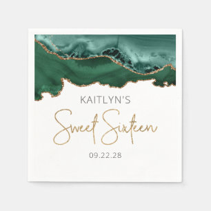 Serviette En Papier Chic Agate Émeraude Vert Or Sweet 16 Anniversaire