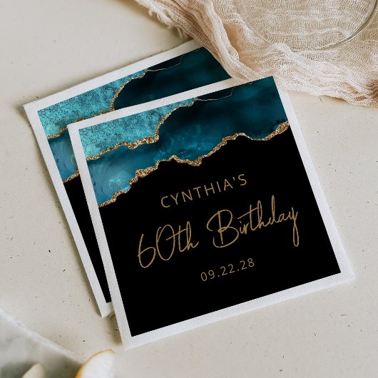 Serviette En Papier Chic Agate Geode Gold Turquoise 60e fête d'anniver