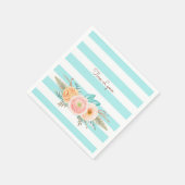 Serviette En Papier Chic Aqua Stripes Feminine Floral et nom (Coin)