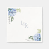 Serviette En Papier Chic Aquarelle Bleu & Blanc Hydrangea Mariage (Devant)