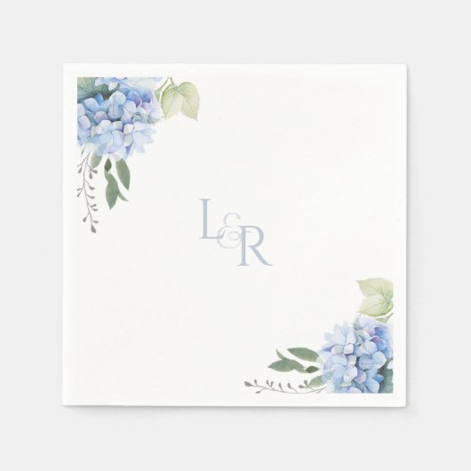 Serviette En Papier Chic Aquarelle Bleu & Blanc Hydrangea Mariage (Devant)