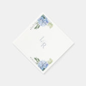 Serviette En Papier Chic Aquarelle Bleu & Blanc Hydrangea Mariage (Coin)
