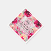 Serviette En Papier Chic Aquarelle rose Fête des mariées florale (Coin)