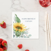 Serviette En Papier Chic Aquarelle Tournesol Floral Anniversaire servi (En situation)