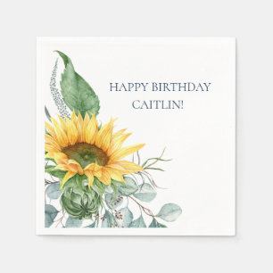 Serviette En Papier Chic Aquarelle Tournesol Floral Anniversaire servi