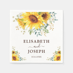 Serviette En Papier Chic Aquarelle Tournesol Jardin de verdure Mariage