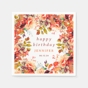 Serviette En Papier Chic Automne Aquarelle Floral Joyeux Anniversaire