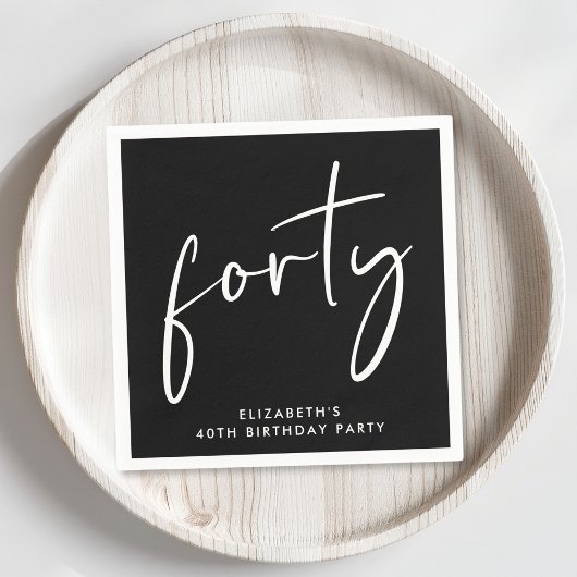 Serviette En Papier Chic Black 40th Birthday Party