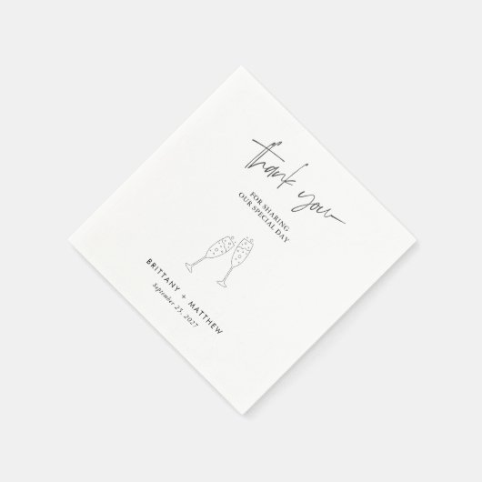 Serviette En Papier Chic Black Cursive Merci Mariage serviettes (Coin)