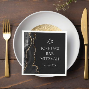 Serviette En Papier Chic Black Gold Agate Bar Mitzvah Party