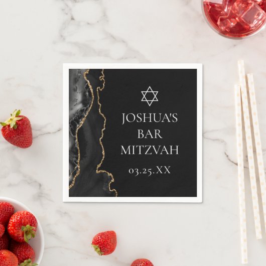 Serviette En Papier Chic Black Gold Agate Bar Mitzvah Party (En situation)