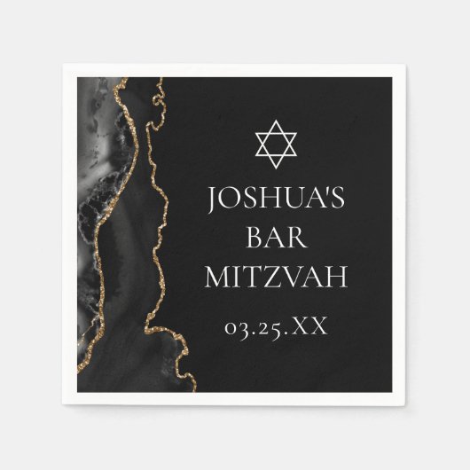 Serviette En Papier Chic Black Gold Agate Bar Mitzvah Party (Devant)