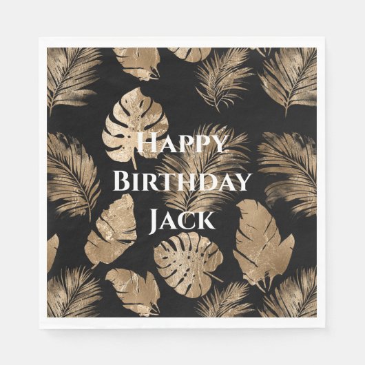 Serviette En Papier Chic Black Gold Tropical Feuilles (Devant)