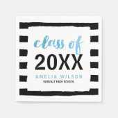 Serviette En Papier Chic Black Stripes Blue Classe de 2024 Graduation (Devant)