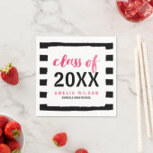 Serviette En Papier Chic Black Stripes Pink Classe de 2024 Graduation (En situation)