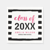 Serviette En Papier Chic Black Stripes Pink Classe de 2024 Graduation (Devant)