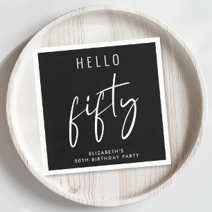 Serviette En Papier Chic Black White 50e fête d'anniversaire