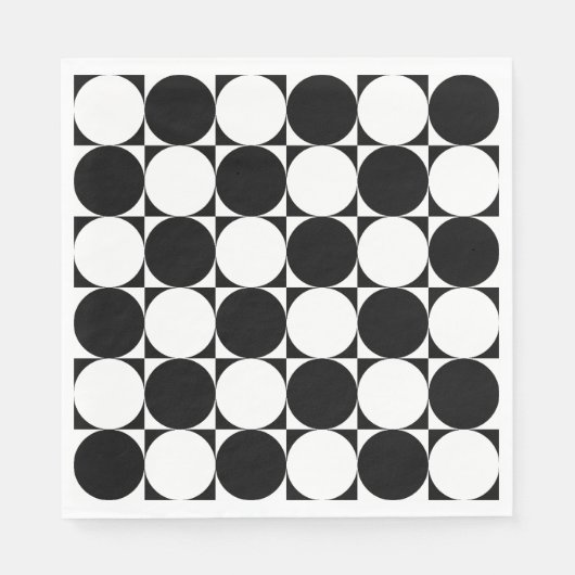 Serviette En Papier Chic Black White Seventies Cercles Motif Carré (Devant)