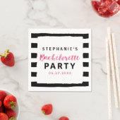 Serviette En Papier Chic Black & White Stripes Bachelorette Rose (En situation)