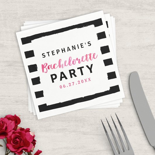 Serviette En Papier Chic Black & White Stripes Bachelorette Rose
