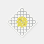 Serviette En Papier Chic Blanc Gris Quatrefoil Jaune Nom Monogramme (Coin)