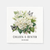 Serviette En Papier Chic blanc Hydrangea et Mariage papillon (Devant)