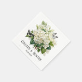 Serviette En Papier Chic blanc Hydrangea et Mariage papillon (Coin)