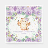 Serviette En Papier Chic blanc violet Chouette florale 1er anniversair (Devant)