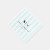 Serviette En Papier Chic Blue Stripes Élégant Couple Initiales Mariage (Coin)