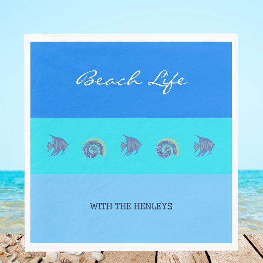 Serviette En Papier Chic Blue Stripes Fish Shell Family Beach House