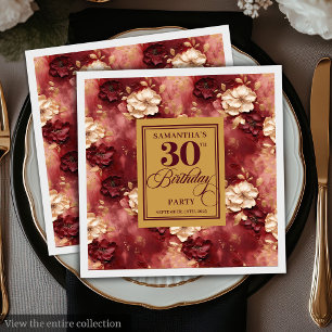 Serviette En Papier Chic Blush Bourgogne Gold Boho 30e fête d'annivers