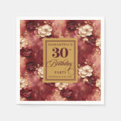 Serviette En Papier Chic Blush Bourgogne Gold Boho 30e fête d'annivers (Devant)
