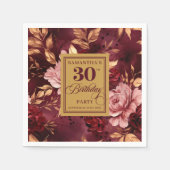 Serviette En Papier Chic Blush Bourgogne Or 30e Anniversaire Napkins (Devant)