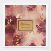 Serviette En Papier Chic Blush Bourgogne or en tissu floral serviettes (Devant)