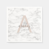 Serviette En Papier Chic Blush Pink White Marble Script Nom monogram (Devant)